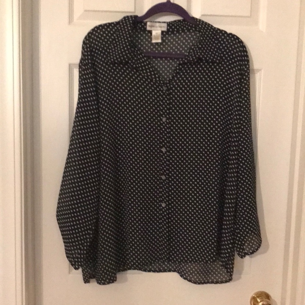 Sheer 2X Draper’s & Damon’s Polka Dot Black Blouse
